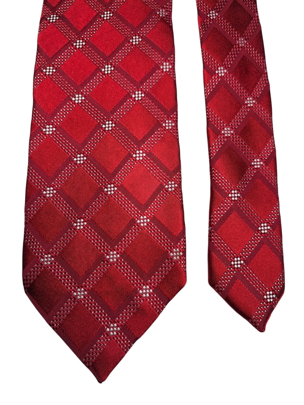 Ermenegildo Zegna Silk Red White Jacquard Diamond Designer Tie